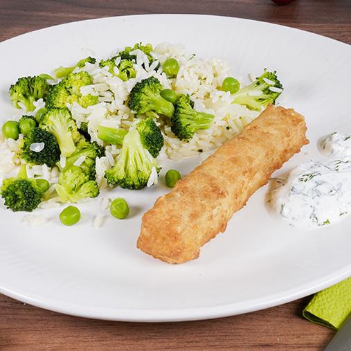 Fish'n Chips rollit ja sitruunainen vihannesriisi